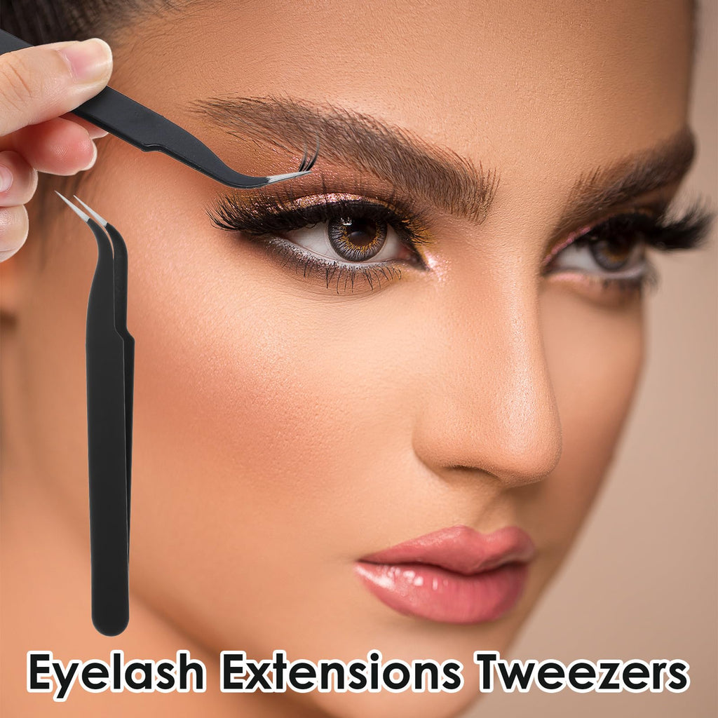10 Pcs Tweezers for Crafting, Stainless Steel Curved Craft Tweezers, Black Sticker Tweezer Kit Multipurpose Precision Tweezer for DIY Jewelry Making, Scrapbooking, Eyelash Extension