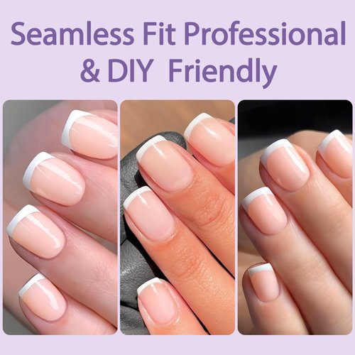 AddFavor 150pcs French Tip Press on Nails Short Square Fake Nails with 15 Sizes, Adhesive Tabs, French Tip Nails Press ons A1crylic Short Acrylic Nail for Women DIY Home Manicure