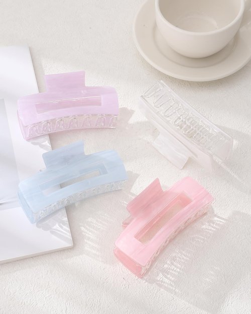 4Pcs Large Acrylic Hair Claw Clips, Nonslip Cute Hair Clips for Thick Hair and Long Hair, Rectangle Marble Claw Clips Hair Accessories for Women and Girls