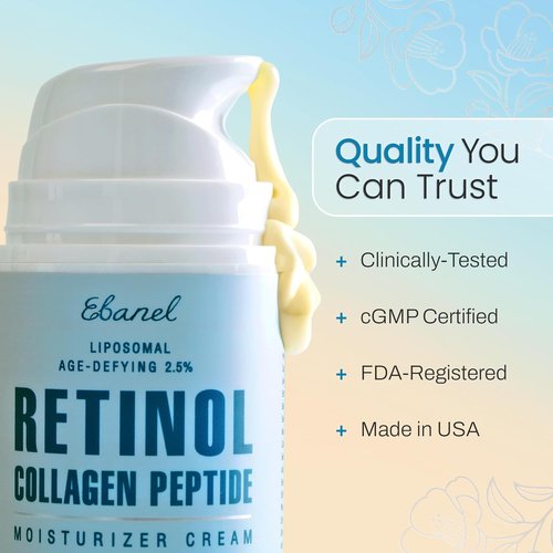 Ebanel Retinol Cream - Anti-Aging Moisturizer with Collagen, Peptides & Hyaluronic Acid | 3.5 oz