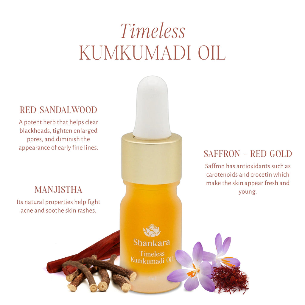 Shankara Kumkumadi Oil for Face - Pure Saffron with 32 Ayurvedic Flowers – Gua Sha Facial Oil for Glowing Skin – (5ml) Timeless Kumkumadi Tailam Original Scent – Moisturizing and Hydrating
