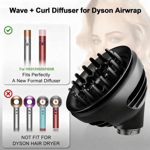 Dyson Upgraded Wave Curl Diffuser Attachment - Extra-Large Design for Thick/Curly Hair | Heat-Safe Dome & Diffuse Modes