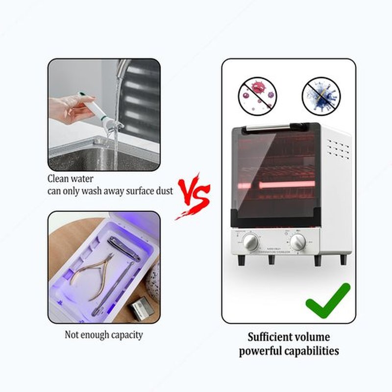 High Temperature Sterilizer, Large Capacity Dry Heat Stainless Steel Sterilizer with Temp and Timer Control, Max timing 60min, Max temperature 250℃ (482℉), With Stainless Trays, 110V power