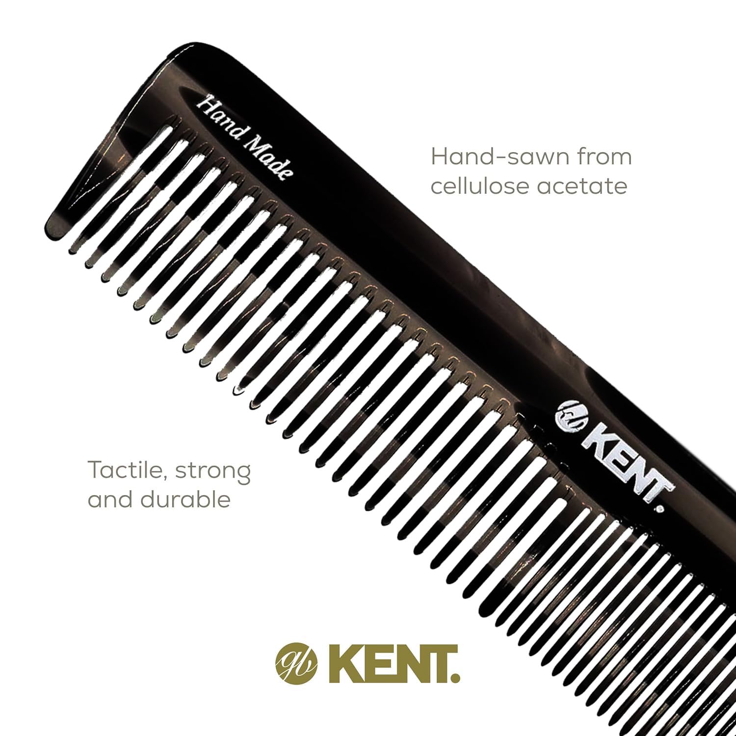 Kent 16T G Black Graphite Fine and Wide Tooth for Daily Grooming, Handmade Styling Comb for All Hair Types, Wet or Dry Hair Detangling Comb for Men and Women, Saw Cut Hand Polished, Made in England