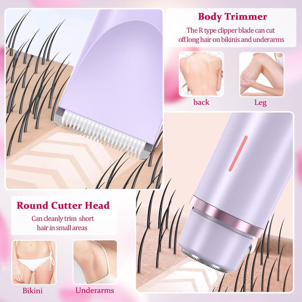 RIYUETAN Bikini Trimmer for Women Electric Razors for Women, Double Head Dual Purpose Hair Trimmer Ipx7 Waterproof Wet & Dry Use,Womens Electric Shaver for Legs Underarm (Pink) (Purple)
