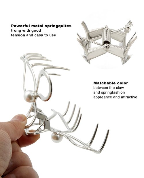 HAIMEIKANG 4 PCs Metal Hair Claw Clips - Irregular Large Clips for Women, Non-Slip Styling Accessories for Thick and Thin Hair (Silver)