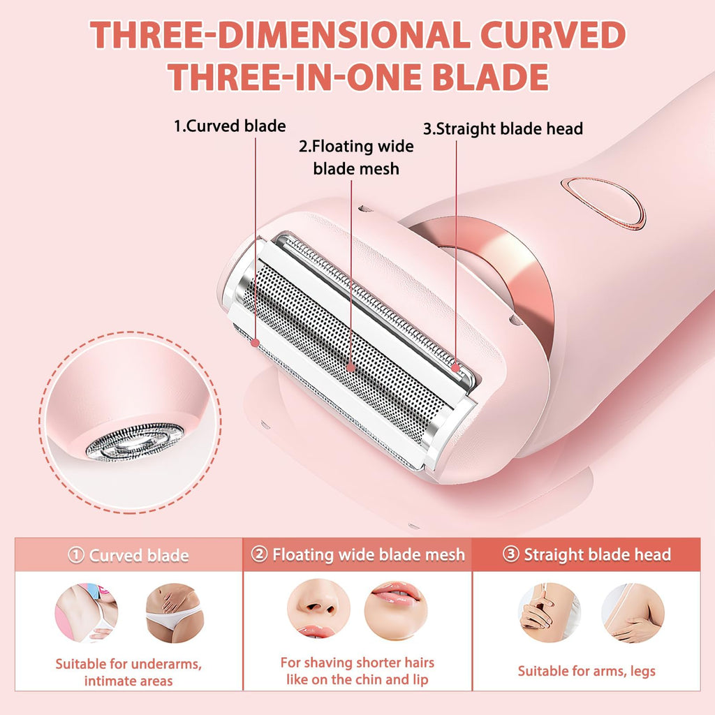 JNEKWOZ Electric Shaver for Women, 2-in-1 Bikini Trimmer - USB Rechargeable Wet/Dry Epilator Dual Head for Body, Face & Underarms | with Charging Base