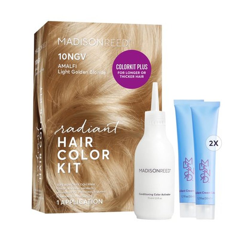 Madison Reed Radiant Hair Color Kit Plus | 10NGV Light Golden Blonde (Amalfi Blonde) | 100% Gray Coverage | Ammonia-Free Salon Hair Dye for Long or Thick Hair