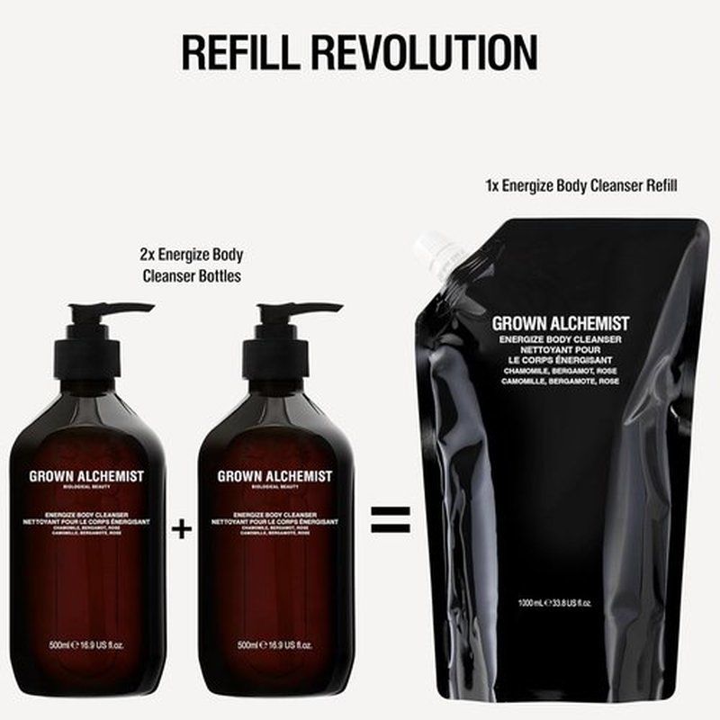 Grown Alchemist Energize Body Cleanser Set - 500ml + 1L Refill for Revitalizing Skin Care