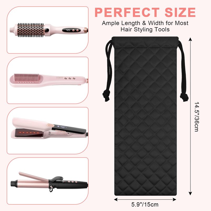Youlyveaw Professional Hot Hair Tools Organizer Cover Bag Heat Resistant Travel Drawstring Storage Case Pouch for Curling Irons, Flat Irons, Hair Straighteners and Styling Tools(14.2" x 5.9")