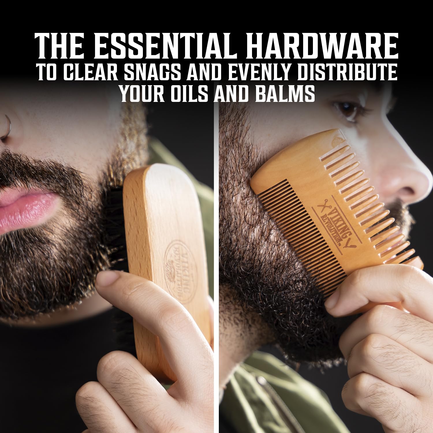 Viking Revolution 3 Pack Ultimate Beard Care Collection - Each Pack Includes 3 Beard Oils (3 X 0.5 FL OZ), 3 Balms (3 X 0.5 OZ), Brush, Wooden Comb & Filling Pen. Soften, Condition & Style