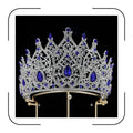 Royal Blue Baroque Crown for Women - Large Wedding Tiara for Bride, Birthday, Prom, Princess, Quince, Pageant, Bridal Headpiece