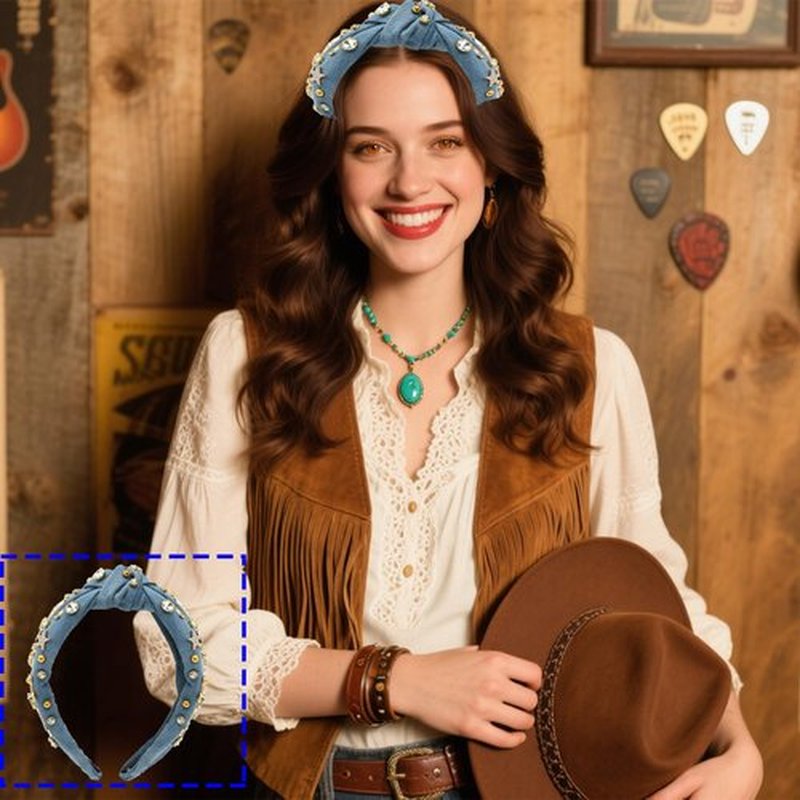 Feeldeal Western Cowgirl Headband for Women, Birthday, Christmas Gifts & Stocking Stuffer for Country Lovers – Crystal Knot Hairband, Cowgirl Hair Accessories