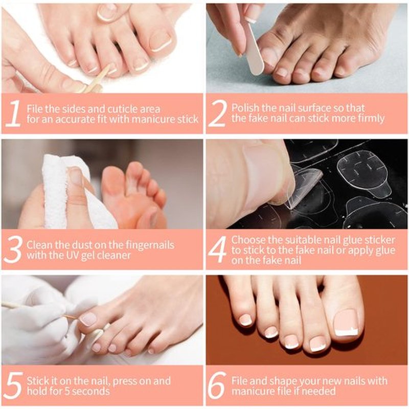 LIARTY 280pcs French Tip Toenails, Short Square False Toe nails Glossy, Press on Toe Nails 14 Different Size Full Cover, Nail Tips for Women Girls Foot Pedicure