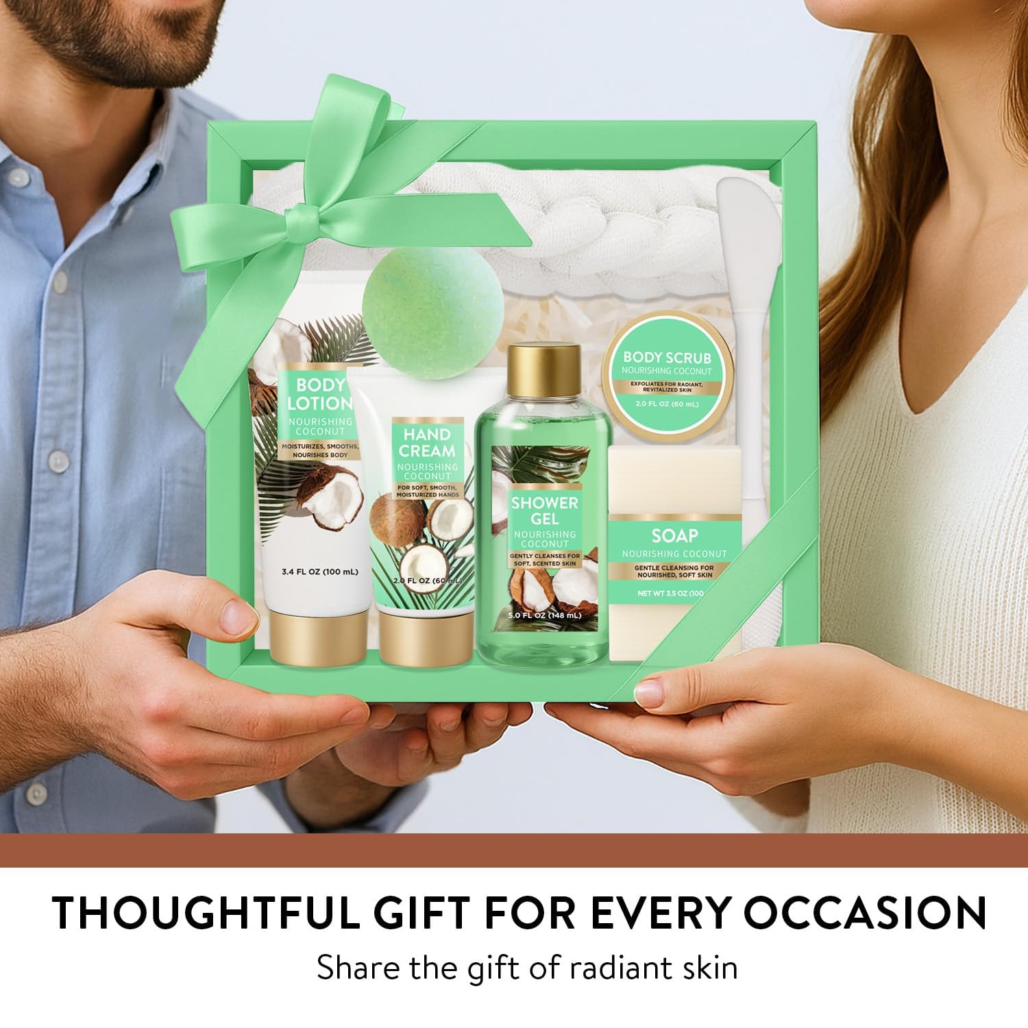 Spa Gift for Women, 8 Piece Luxury Coconut Bath Set with Bubble Bath & Bath Bombs Body Scrub Lotion Hand Cream, Bath Sets for Women Gift, Anniversary Present Birthday Gifts