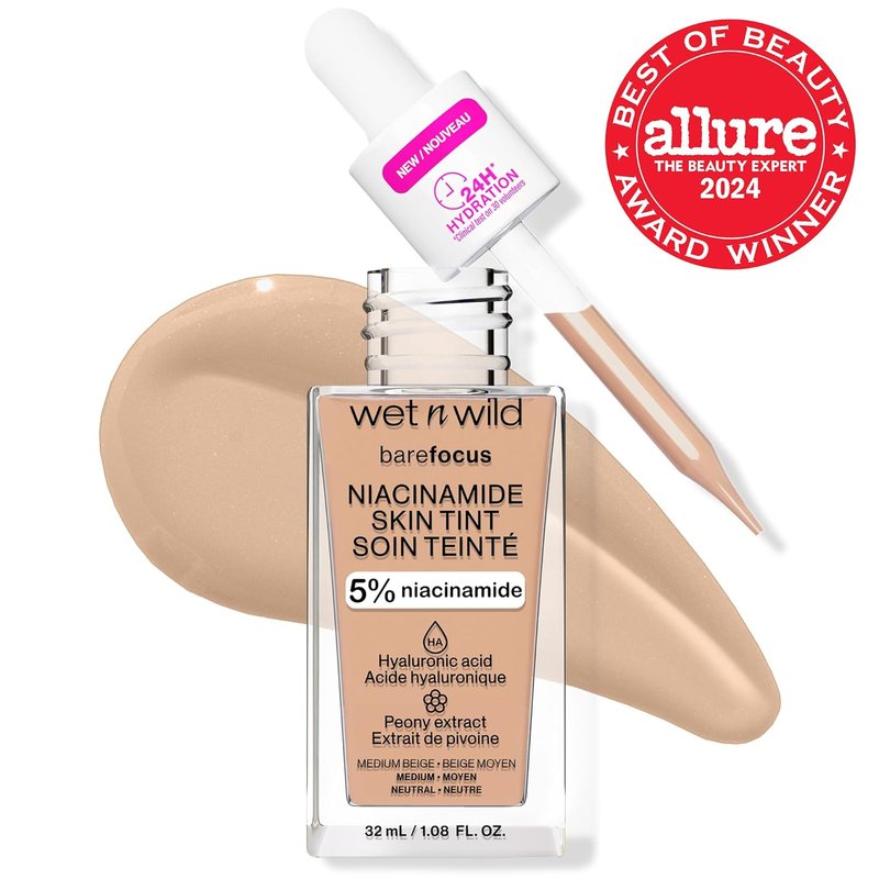 Wet n Wild Bare Focus Skin Tint - 5% Niacinamide, Buildable Sheer Coverage, Natural Radiant Finish | Medium Beige