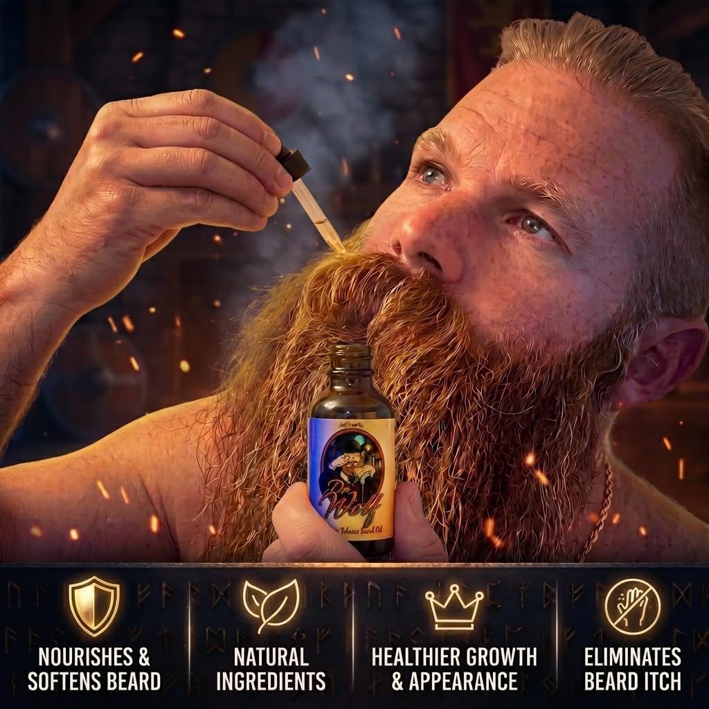 Fable Beard Co. Beard Oil - Dr. Wolf, Fresh Blueberries, Warm Tobacco, & Aged Mahogany, Natural Beard Oil for Men with Jojoba & Argan Oils, Vitamin E, Beard Hair Softener, Made in USA (1 Fl Oz)