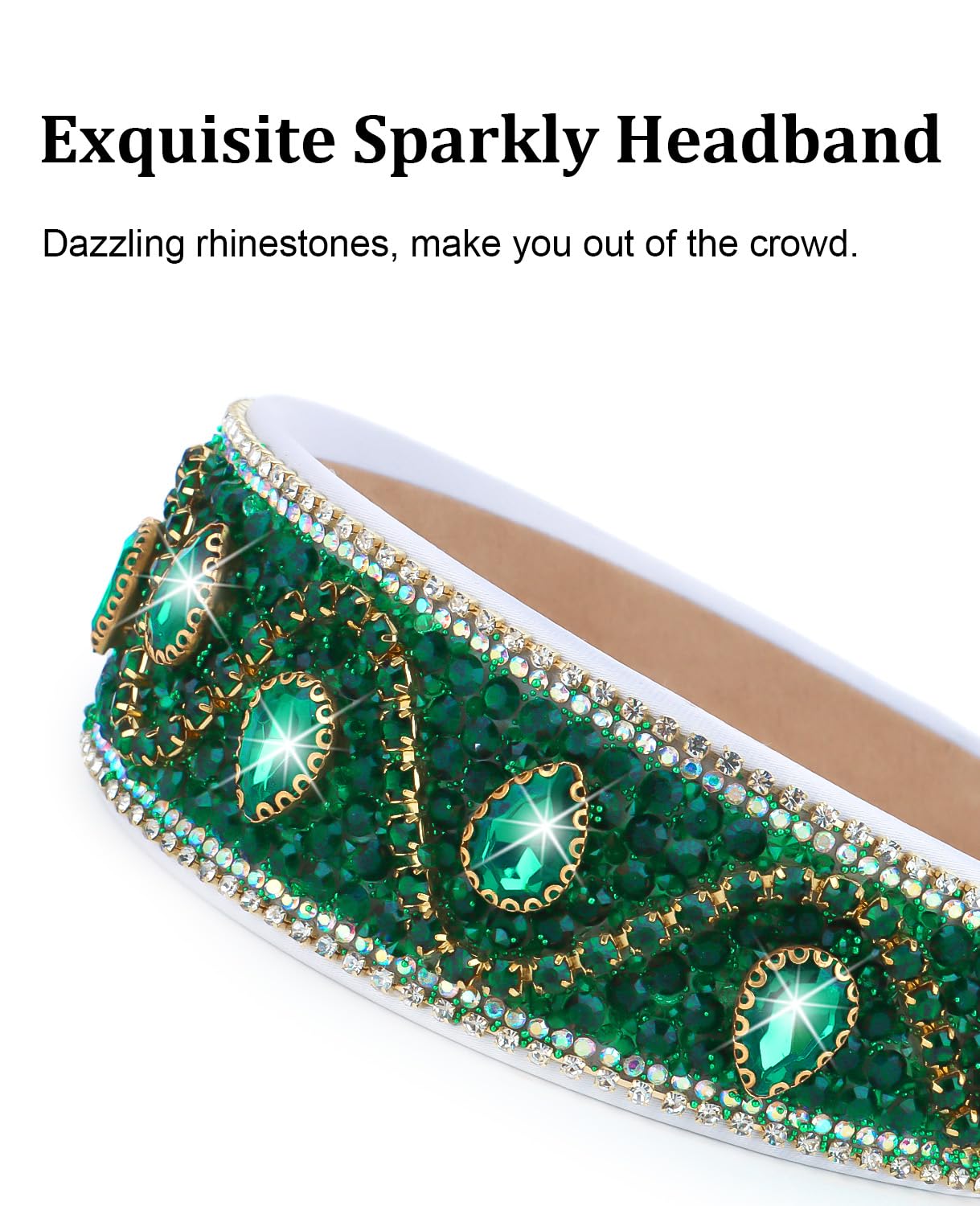 Wecoe Green Rhinestone Headband Women St Patrick's Day Wide Fancy Sparkly Bling Sequin Glitter Crystal Jeweled Diamond Embellished Headband Hairband Holiday Formal Hair Accessories Gifts