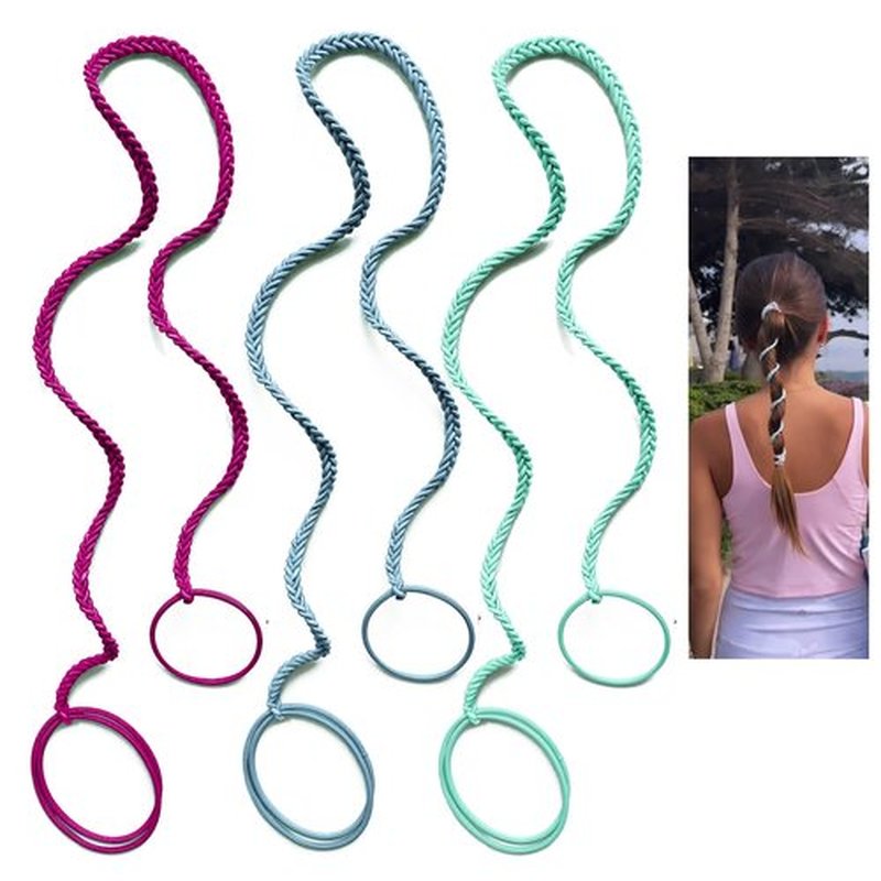 3 Packs 25" Sport Hair Ties for Women No Hooks, Girls' Elastic Spiral Ponytail Holders for Shorter Long Thick Curly Hair Braided Pony Tail Wraps Tie for Swimming Beach Motorcycle Riding