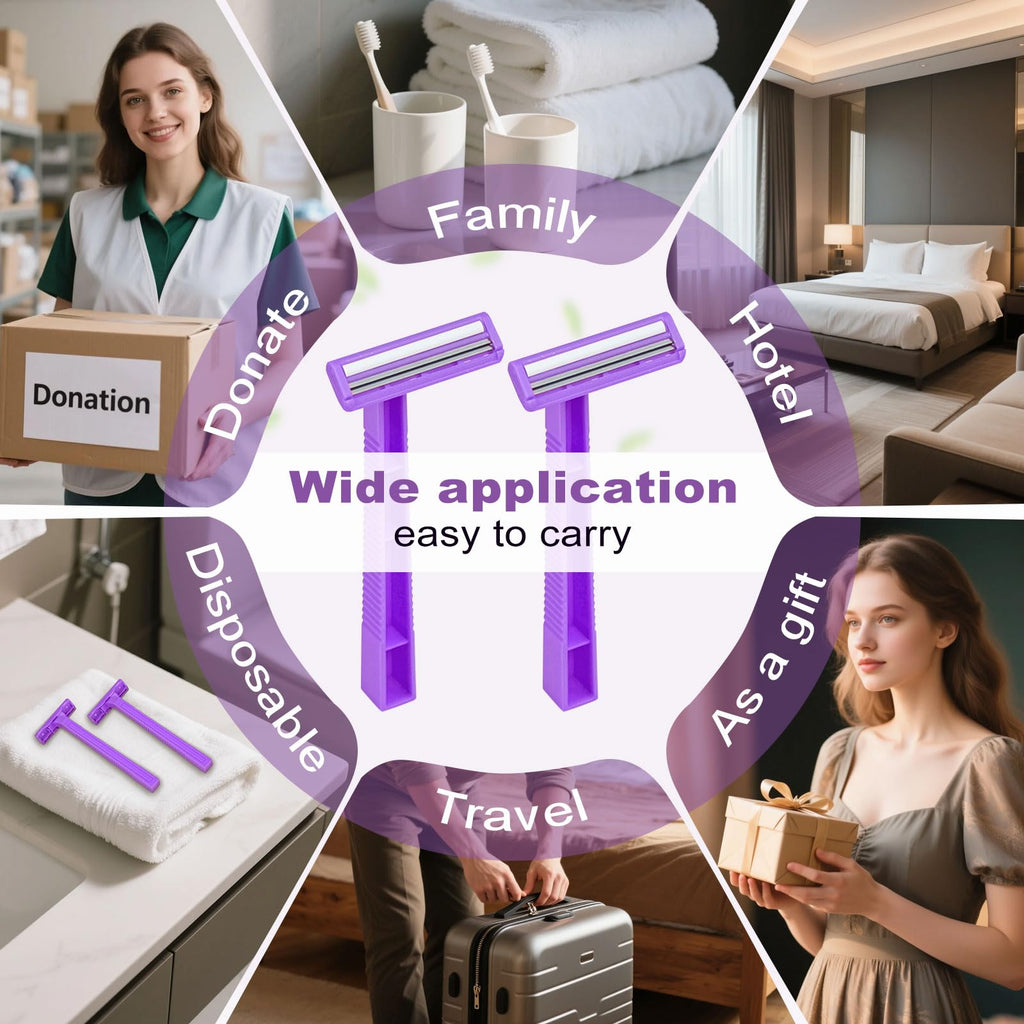 Fafortune Women's Disposable Razors Individually Wrapped Twin Blade,Disposable Razors Women Bulk with Clear Safety Cap for Men Women Camping Traveling Home Bathing Hotel (purple, pack of 30)