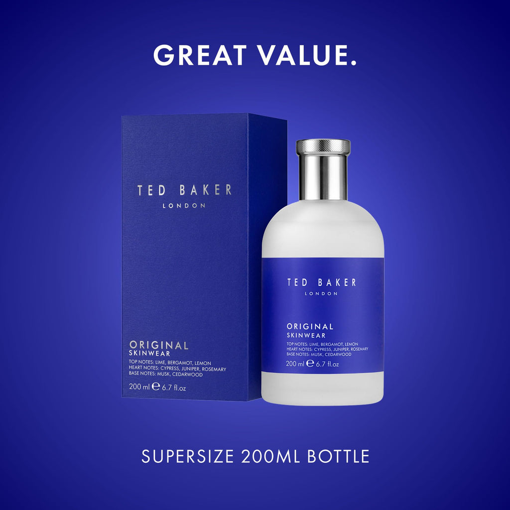 Ted Baker Skinwear EDT, woody masculine fragrance, zesty lime, bergamont and lemon top notes with sandalwood, amber and cedar base notes, 6.76 fl oz