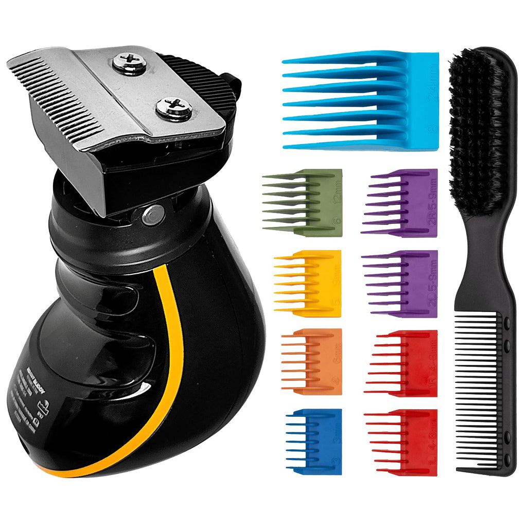 Buzz Buddy 360° Clipper, Swivel Head Grooming Tool, Ceramic Blade (0.5–2.0mm), Quiet 7000 RPM Motor, IPX7 Waterproof, Cordless Kit