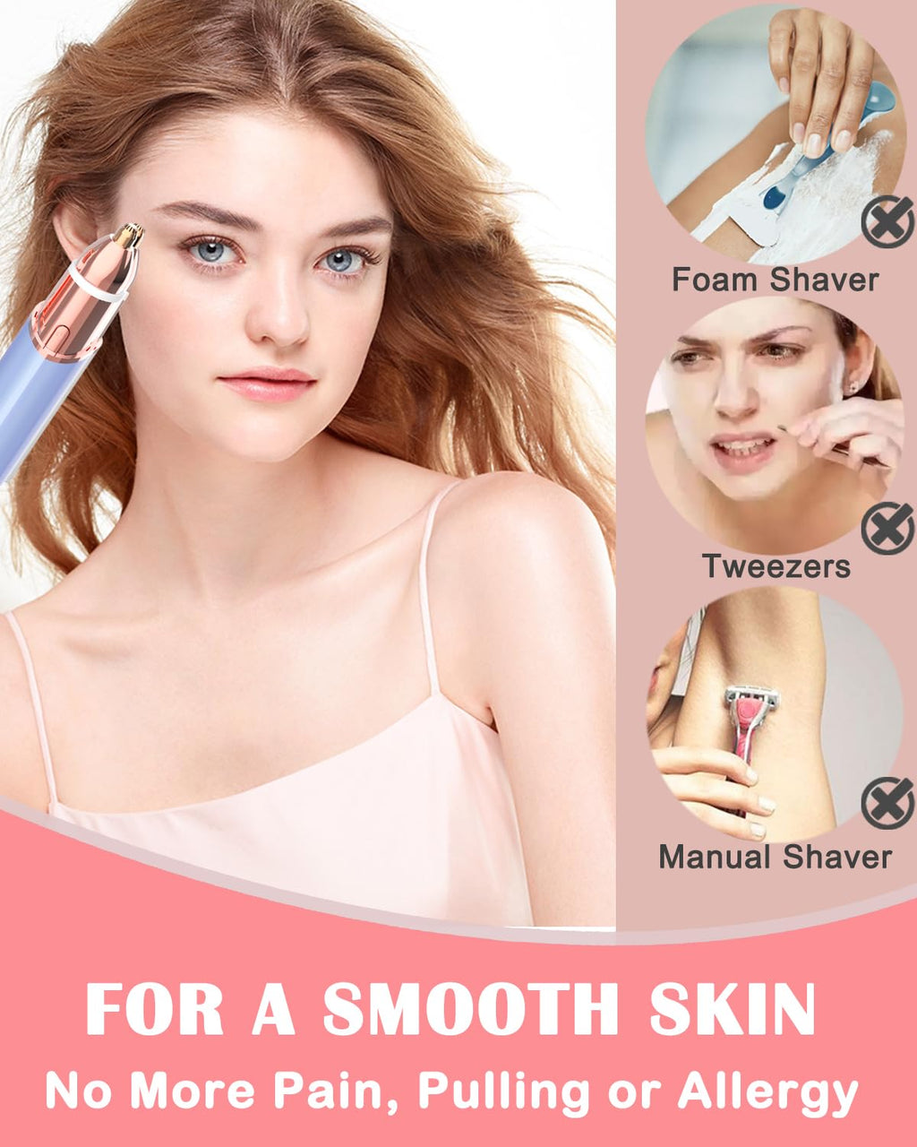 Facial Hair Remover and Eyebrow Trimmer - 2 in 1 Facial Hair Removal Epilators for Women - Rechargeable Travel Face Hair Razor Bikini Shaver for Face Peach Fuzz Lips Chin Armpit Body (Gold)