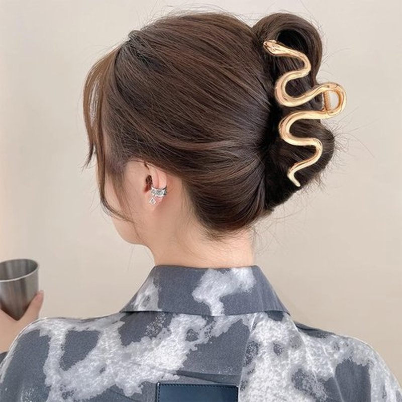 Large Snake Metal Hair Claw Clips - 4.3 Inch Non-Slip Threaded Gold Barrettes for Thick, Shiny Hair - Strong Crab Claws for Women and Girls with Thick Hair