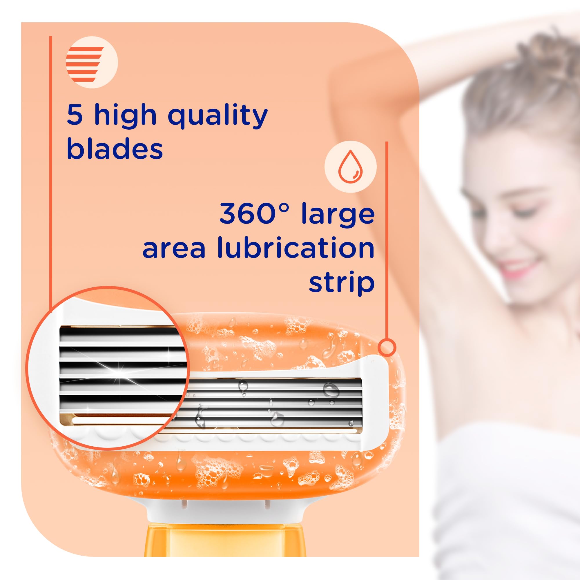 DreamGenius Women’s Razor Blades Refills Include 4 Cartridges, Orange