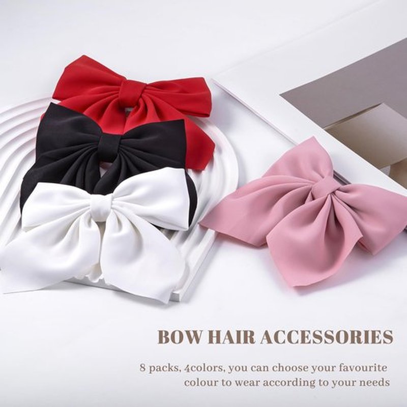 hisial 8 Pcs Hair Bows for Women Short Tail Bow Hair Clips Small Alligator Barrettes Cute Accessories for Girls(Black/Pink/Red/White)