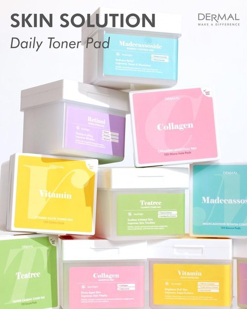 DERMAL Vitamin Toner Pad - Korean Toner Pad for Skin Glow & Vitality Improvement with Vitamin C - Vegan Pure Cotton Square Pads - Travel Kit 12 ea, 3 Pack (Total 36 ea)