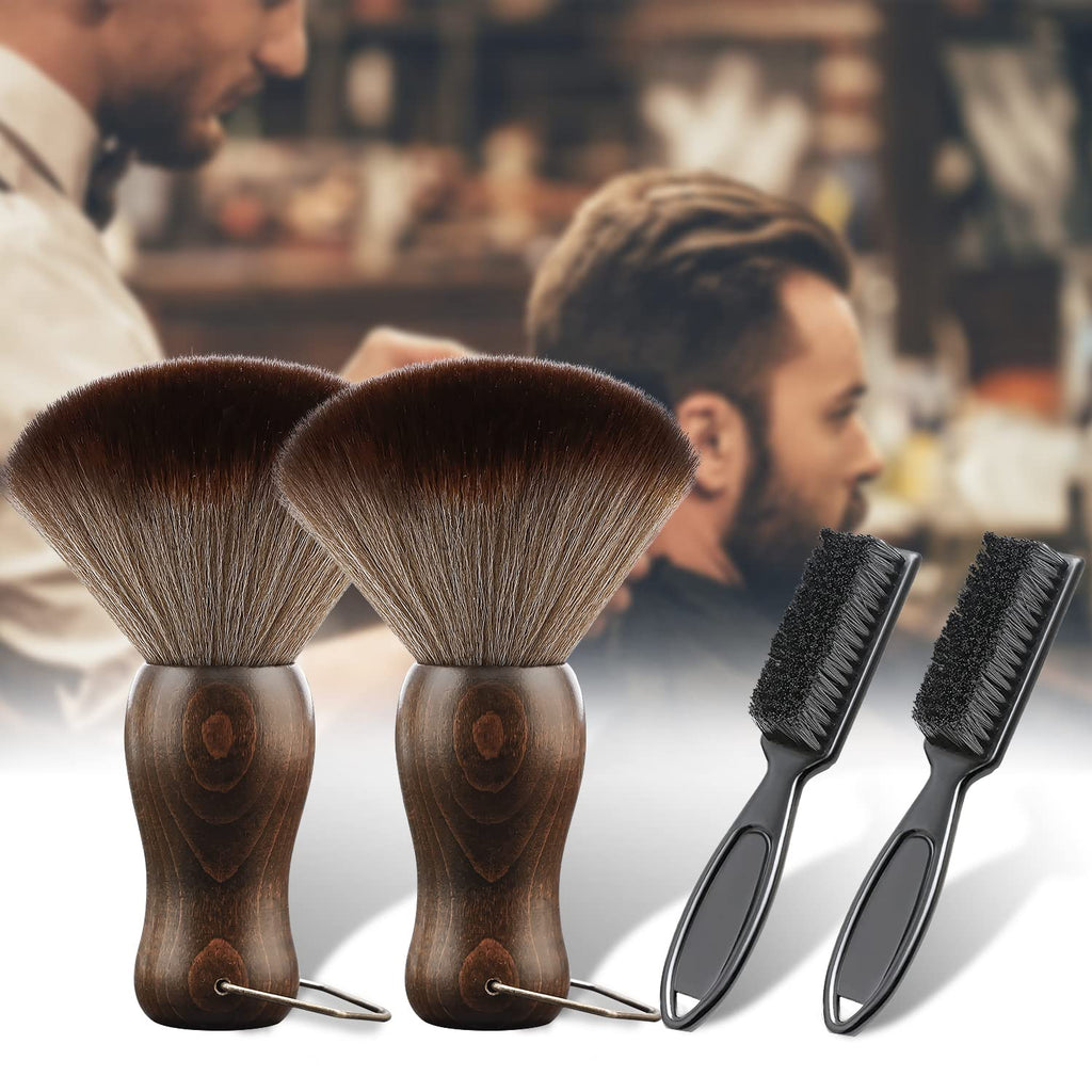 Barber Neck Duster Brush Wood Handle with Hook for Hair Cutting… (2pc)