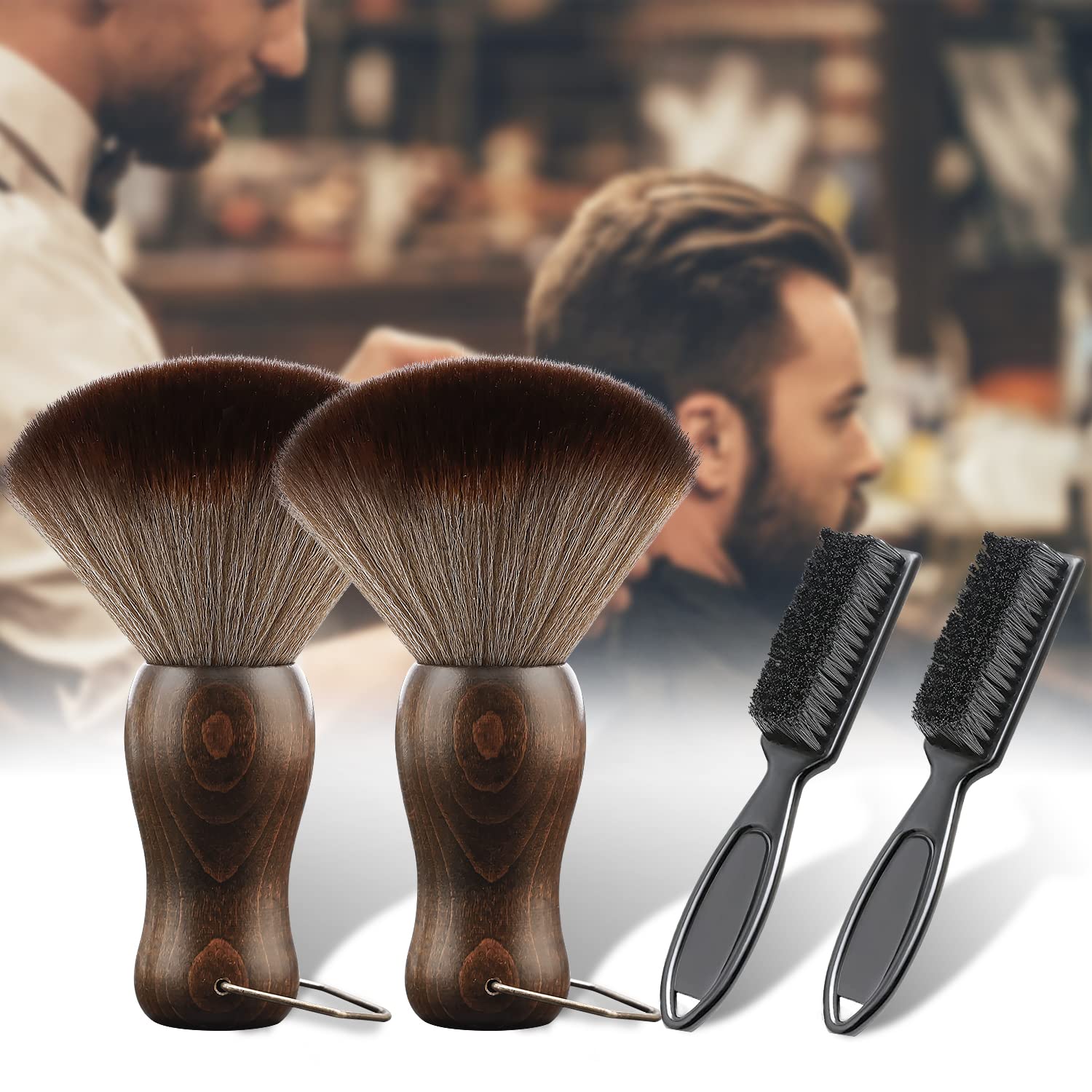 Barber Neck Duster Brush Wood Handle with Hook for Hair Cutting… (2pc)
