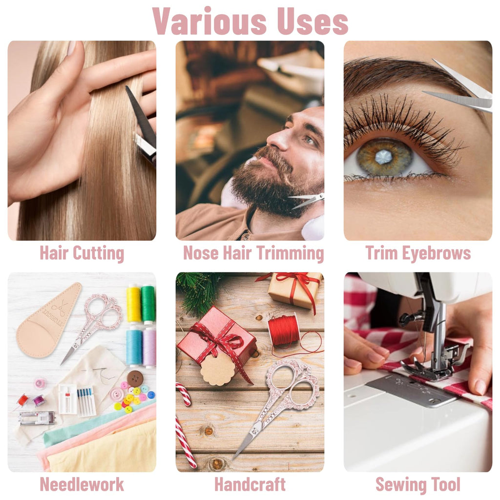 All Purpose Scissors With Sheath - Sharp for Sewing, Embroidery, Cuticle, Eyebrows, Manicure, Pedicure, Beauty Grooming - Office, Home, School, Crafts (Pink Gold)