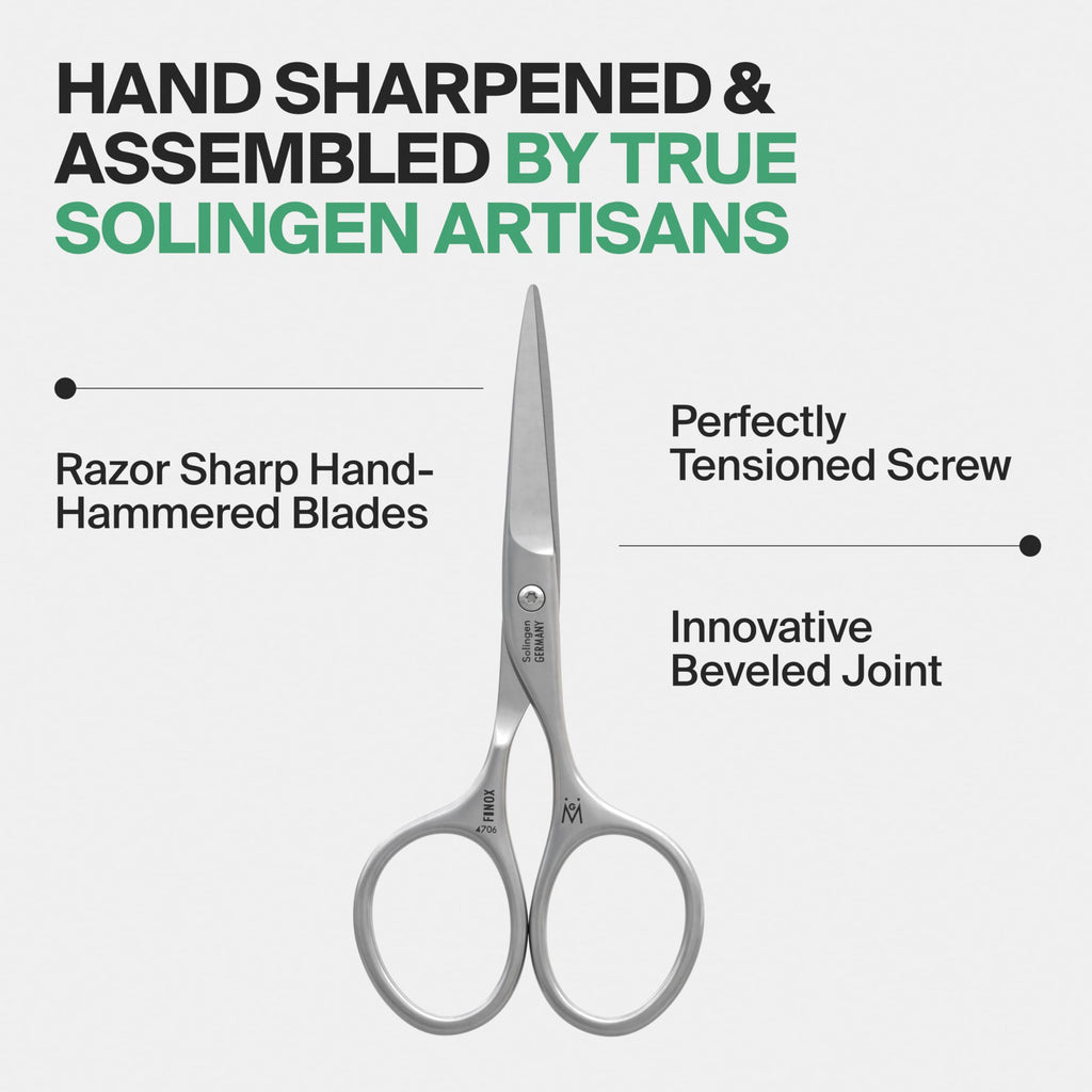 GERMANIKURE Beard and Mustache Scissors - FINOX Stainless Steel Professional Manicure Tools in Leather Case - Ethically Made in Solingen Germany - 4706