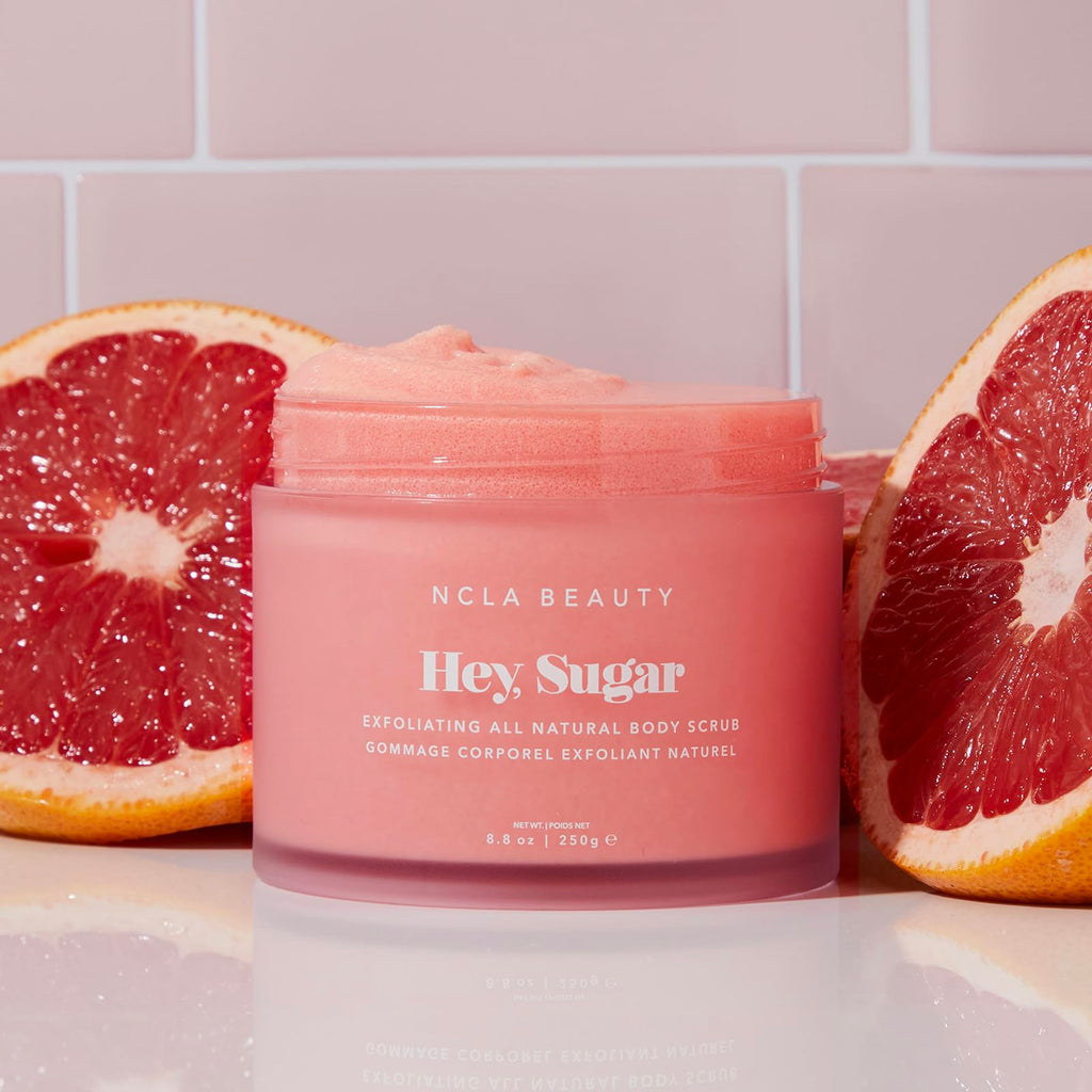 NCLA Beauty Hey Sugar All Natural Body Scrub - Moisturizing, Exfoliating Sugar Scrub - Shea, Cocoa, and Mango Butters - Pink Grapefruit - 8.8 oz