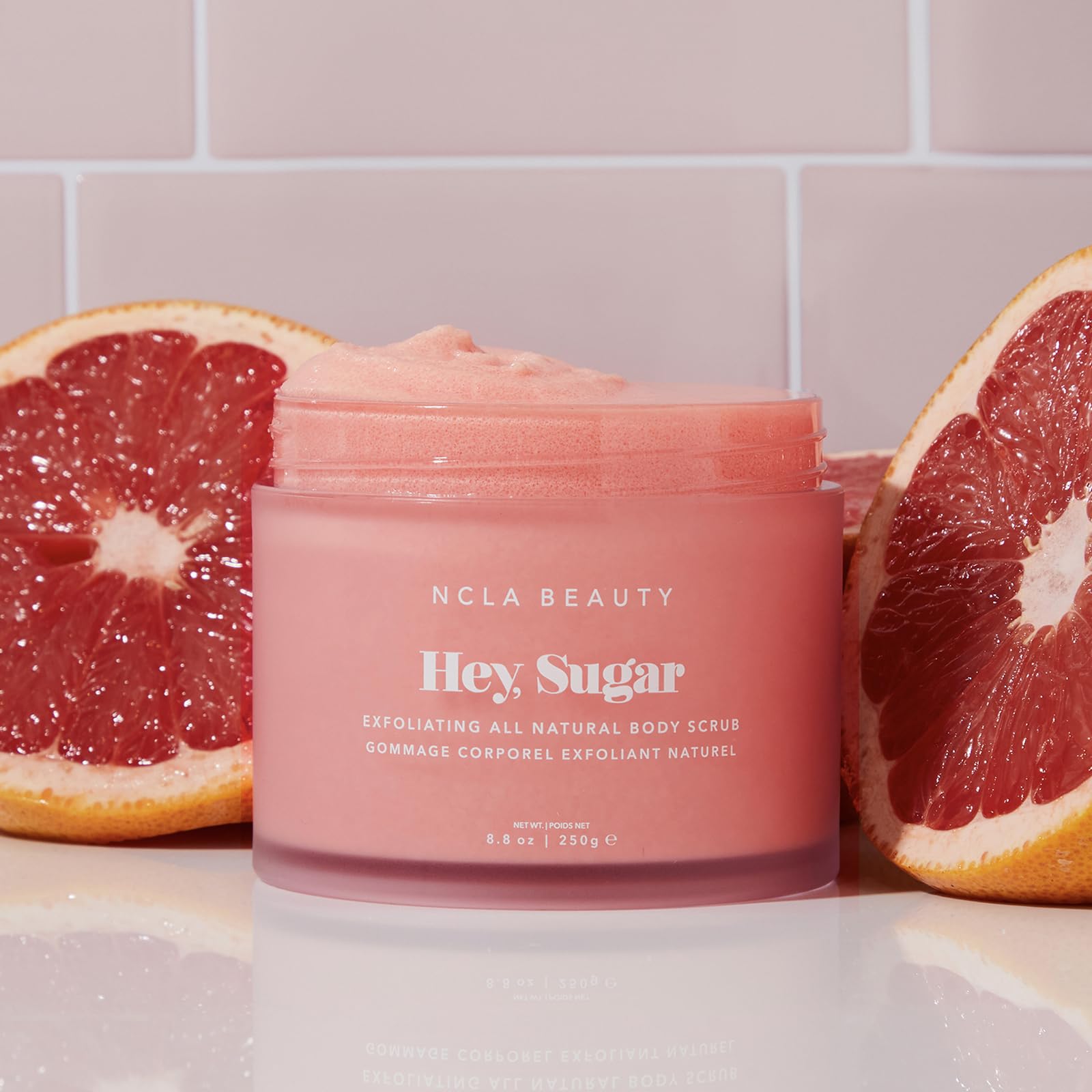 NCLA Beauty Hey Sugar All Natural Body Scrub - Moisturizing, Exfoliating Sugar Scrub - Shea, Cocoa, and Mango Butters - Pink Grapefruit - 8.8 oz