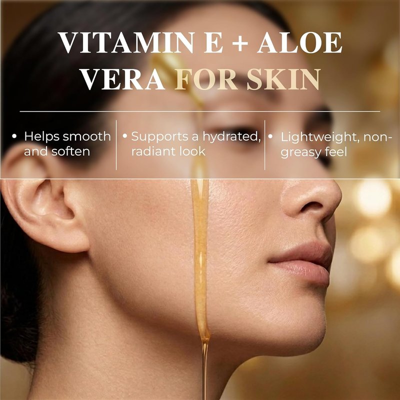 Vitamin E Capsules - 2-in-1 Hair Serum & Face Glow with Aloe Vera - Lightweight & Non-Greasy - 60 Capsules