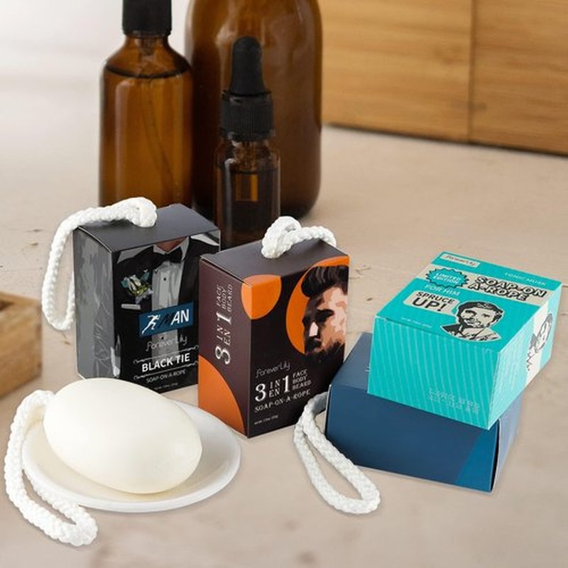 Natural Men Bar Soap, 4pcs Soap On a Rope Set for Face Body Hair Bath Soap about 7 Ounce each.foreverLily