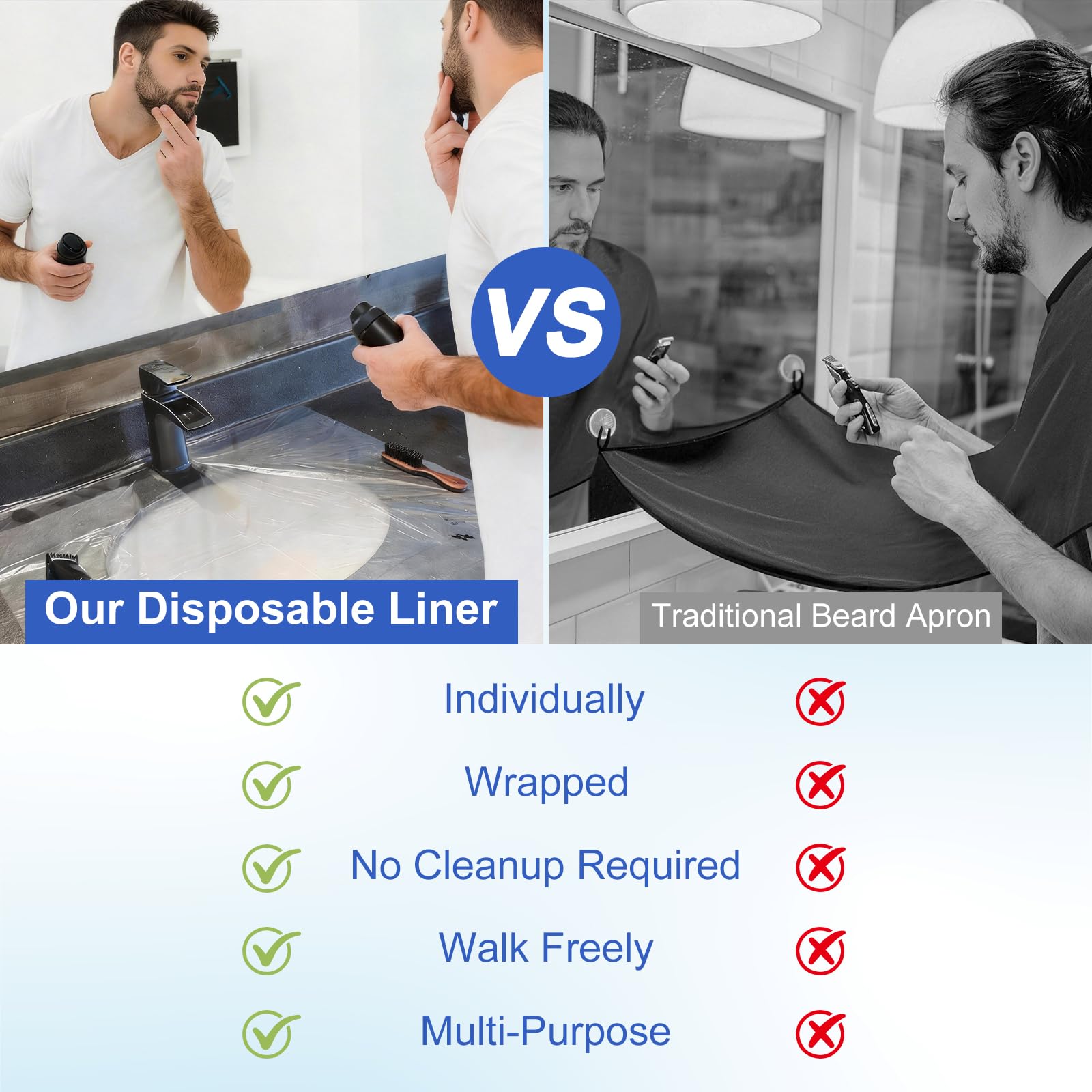 Beard Hair Catcher for Sink Disposable Beard Trimming Catcher Individually Wrapped Beard Bib Clear Hair Catcher Quick Cleanup Sink Cover for Shaving Suitable for Multiple Sink Types (Pack of 100)