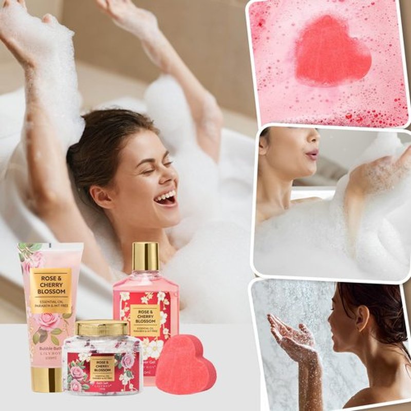 Mothers Day Gifts for Women - 9 Pcs Rose Bath and Body Gift Basket Set, Spa Gift Set with Shower Gel | Pampering Gift for Christmas, Birthday, Valentines Day Gifts for Women, Gift Sets for Her