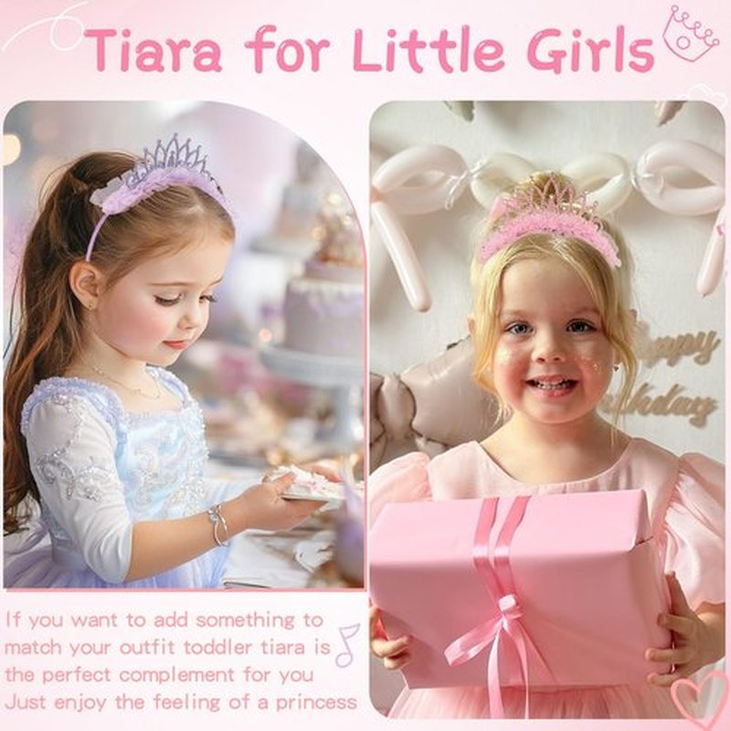 OAOLEER 4 PCS Princess Crown Headbands for Girls, Rhinestone Tulle Hairbands for Girls Toddler Tiara Crown Hair Accessories for Birthday, Party, Proms