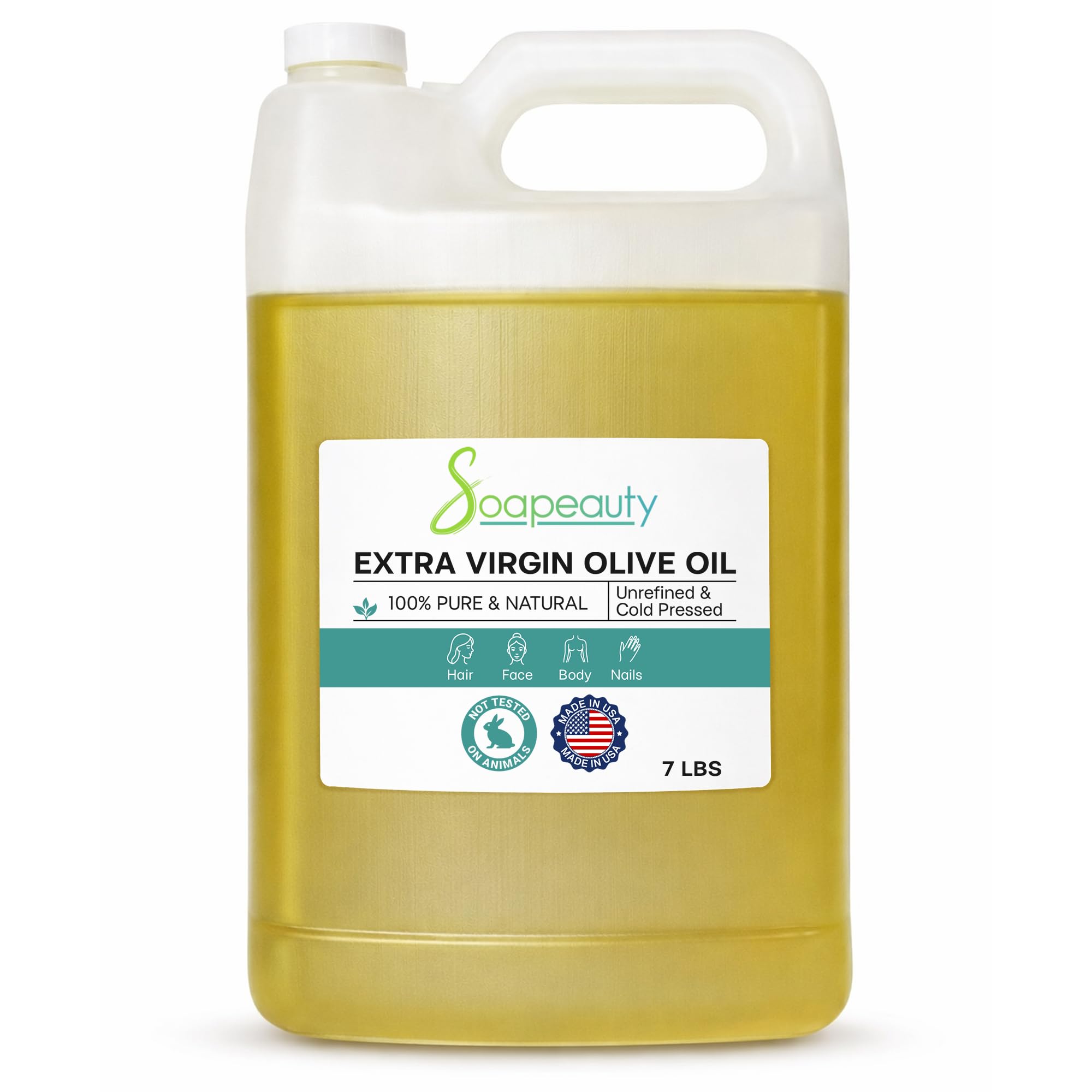Soapeauty Extra Virgin Olive Oil | 100% Pure & Natural Unrefined Cold-Pressed Carrier Oil | Massage & Body Oil | for Skin, Face, Hair, and Soap Making | Carrier for Essential Oils - 7 Pound