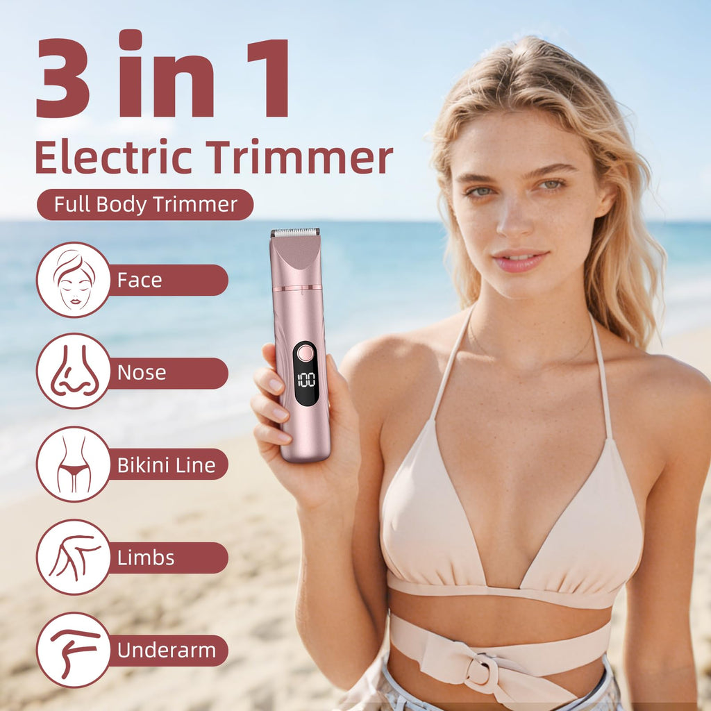Bikini Trimmer for Women, Nose Hair Trimmer, Painless Electric Razor, Smooth Facial Hair Remover, Body Hair Trimmer for Legs and Armpit