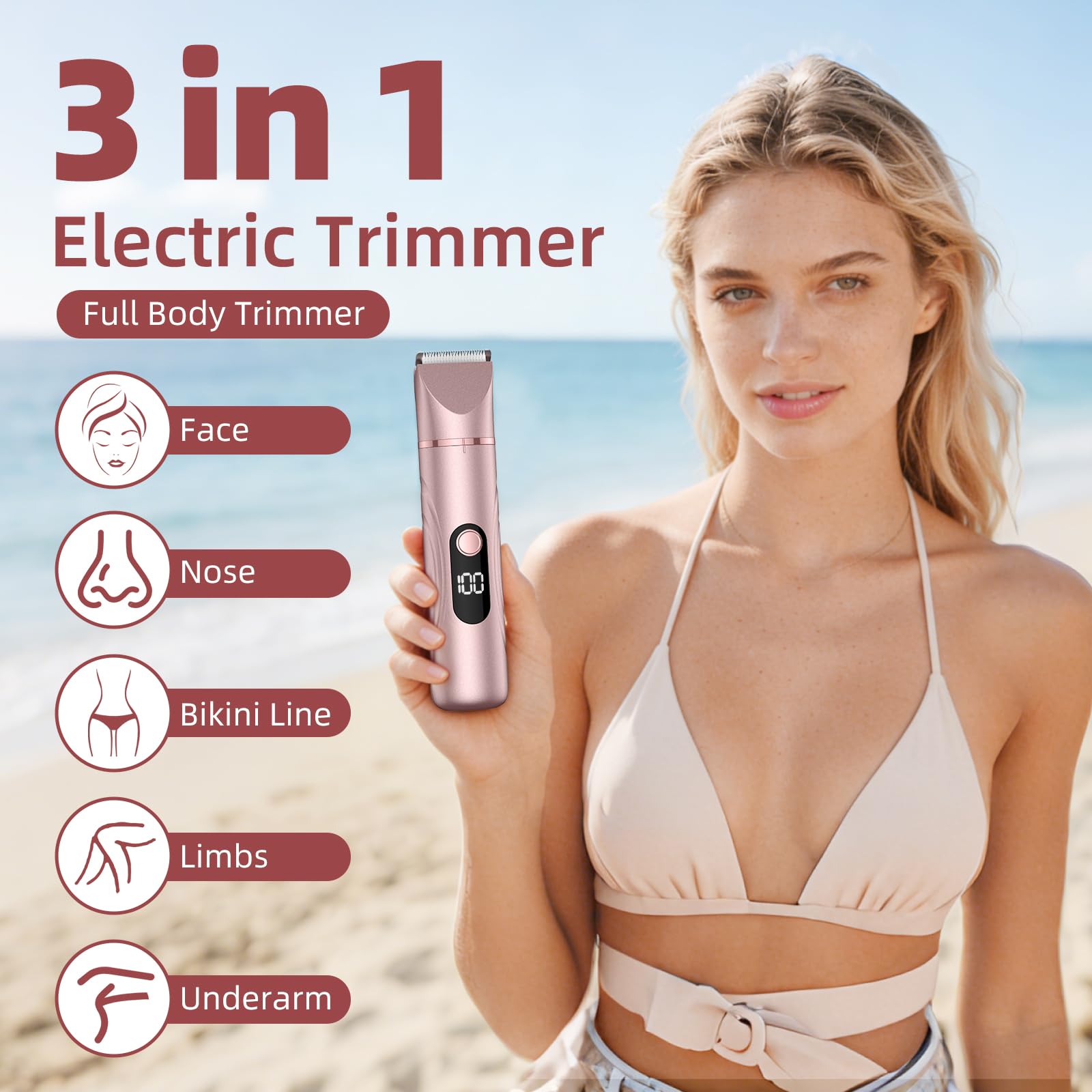 Bikini Trimmer for Women, Nose Hair Trimmer, Painless Electric Razor, Smooth Facial Hair Remover, Body Hair Trimmer for Legs and Armpit