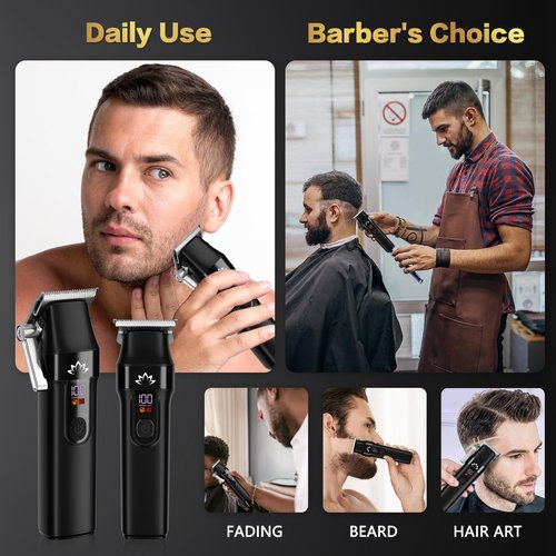 AMULISS Professional Hair Clippers and Trimmer Set for Men - Cordless Haircut Kit with LED Display, Zero-Gap T-Blade Mens Grooming Beard Trimmer for Family & Barber Use (Black)