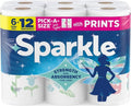 Sparkle Pick-A-Size Paper Towels - Spirited Print Design, 6 Double Rolls (660 Sheets) | Strong 2-Ply for Kitchen Cleanup