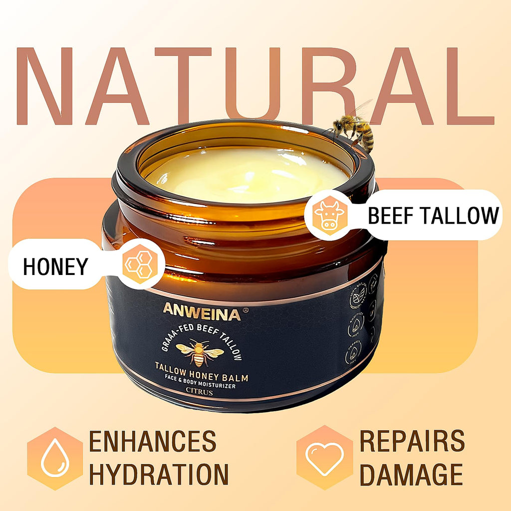 Loobexery Organic Grass-Fed Tallow Honey Balm, Beef-Tallow for Skin Whipped Beef Tallow and HoneyBalm with Raw Honey - Natural Beef Tallow Face Moisturizer for Body & Face (2 Oz)
