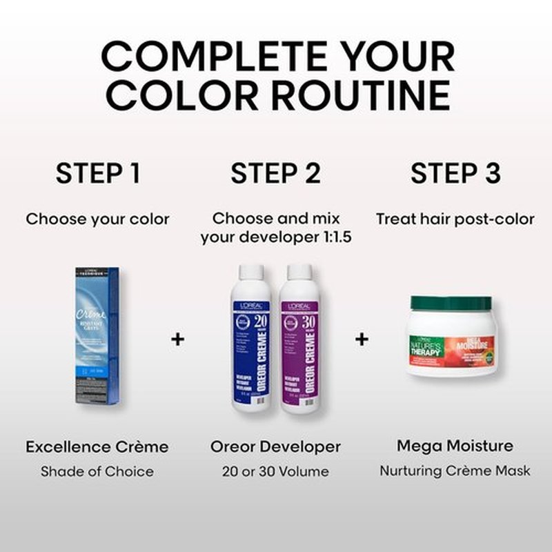 L'Oréal Technique Excellence Crème Permanent Hair Color - Long-Lasting, No-Drip Formula for Superb Gray Coverage