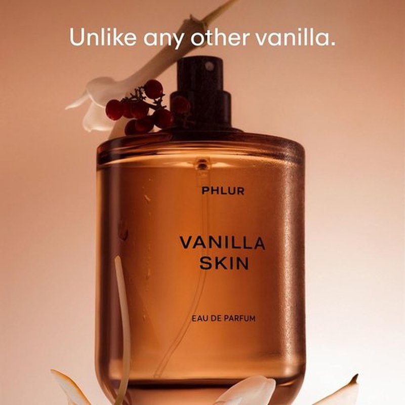 PHLUR Vanilla Skin Perfume - Warm Vanilla Eau de Parfum for Men & Women, 100 mL with Cashmere Wood & Sandalwood
